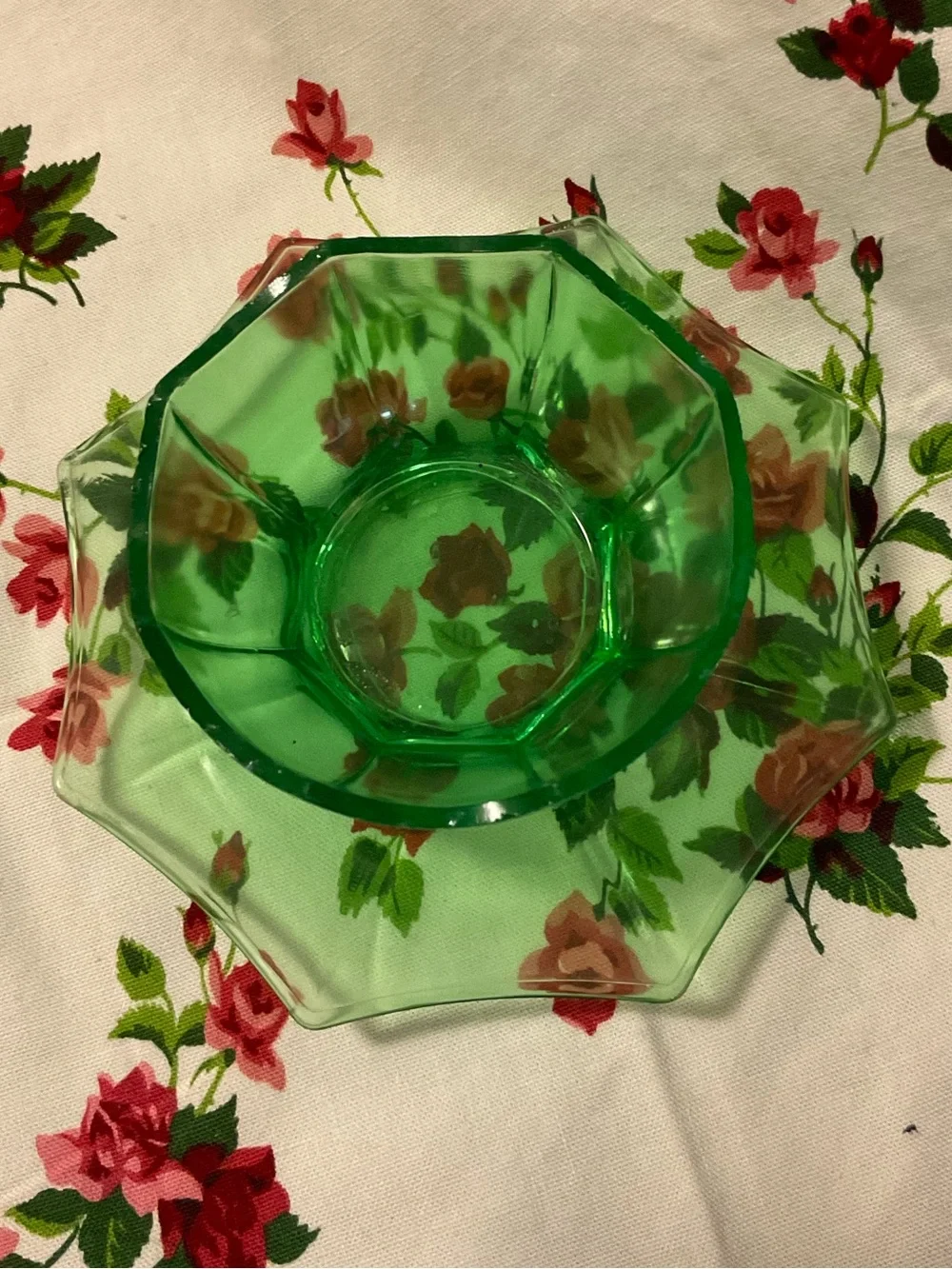 Vintage Uranium Vaseline Green Glass Bowl and saucer